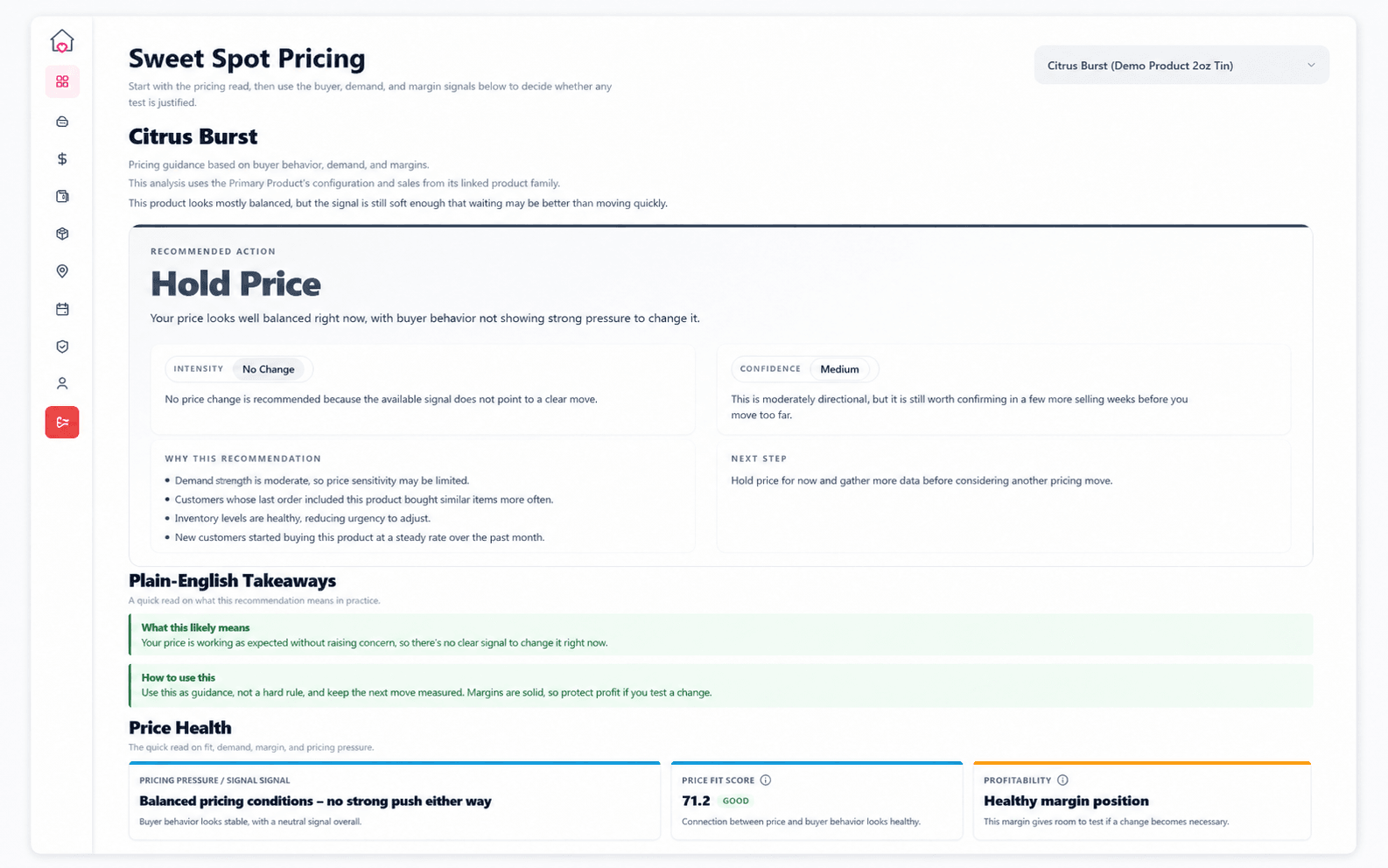 Sweet Spot Pricing recommendation in CottageOps
